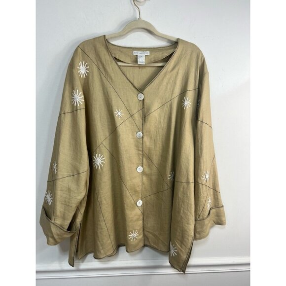 Annie Alexander Linen Skirt Jacket Top Khaki 22W Plus Cottagecore Vintage Retro - Picture 11 of 16